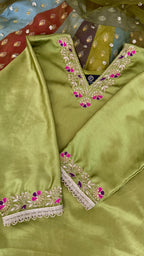 MULTI SHADE BANARASI RAW SILK LEHENGA WITH ZARDOZI TOP