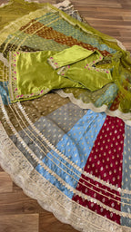 MULTI SHADE BANARASI RAW SILK LEHENGA WITH ZARDOZI TOP