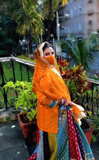 MULTI SHADE BANARASI RAW SILK LEHENGA WITH DECENT BOOTI PATTERN