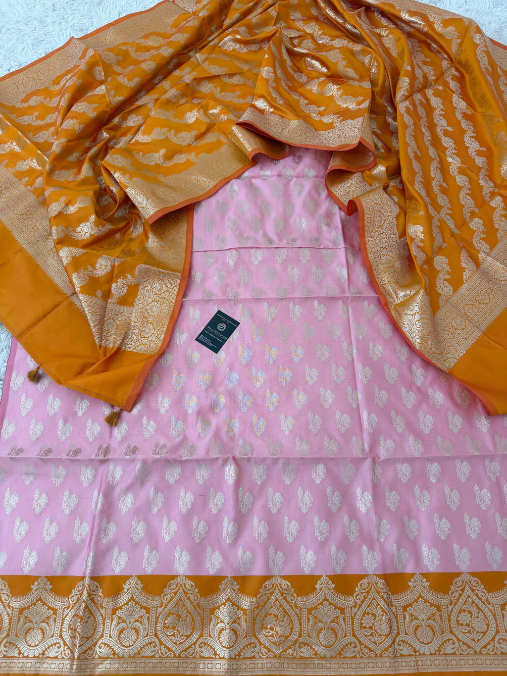 MUSTARD BABY PINK CONTRAST COTTON SILK 3 PIECE SUIT