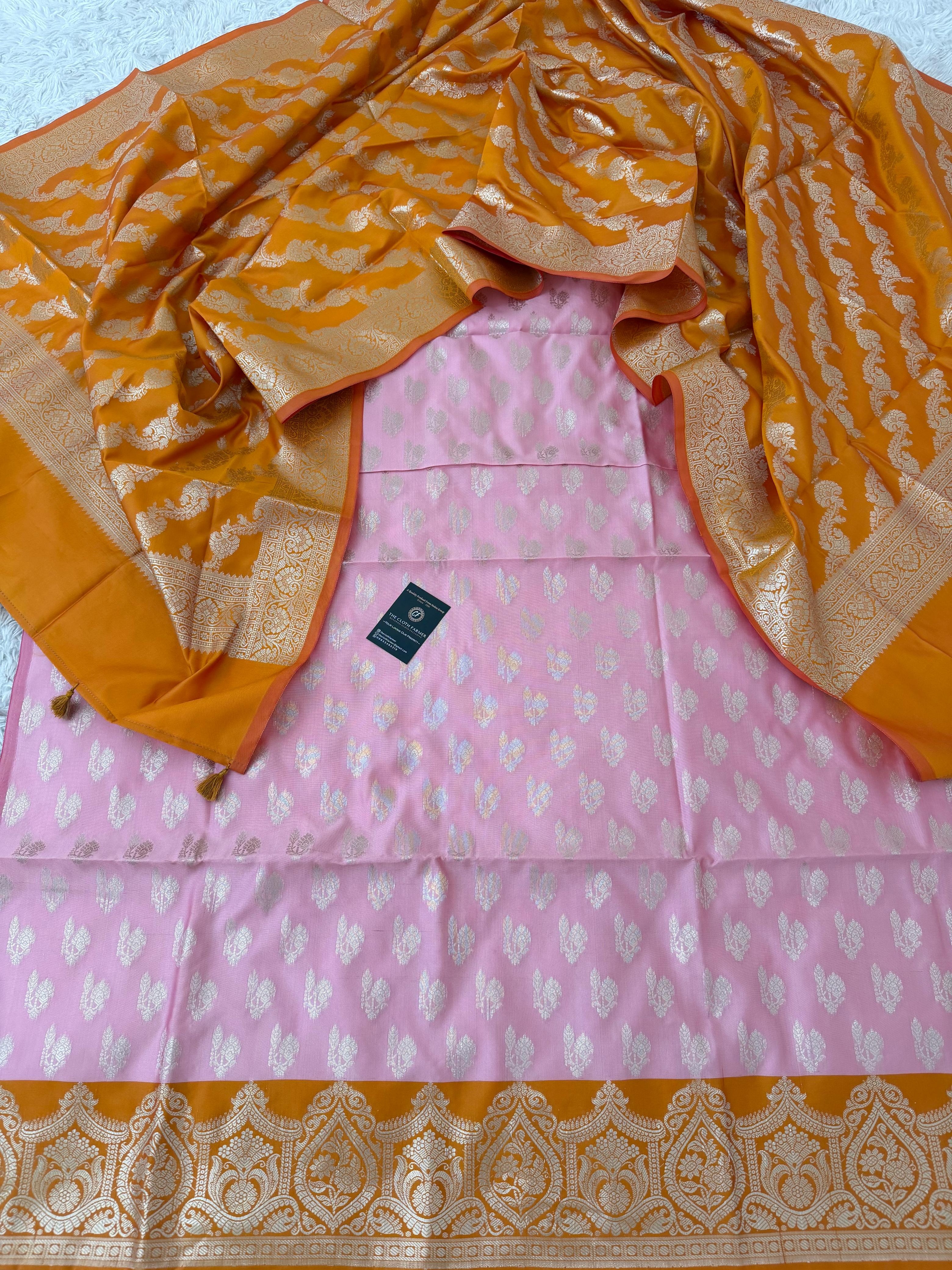 MUSTARD BABY PINK CONTRAST COTTON SILK 3 PIECE SUIT