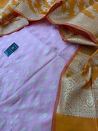 MUSTARD BABY PINK CONTRAST COTTON SILK 3 PIECE SUIT