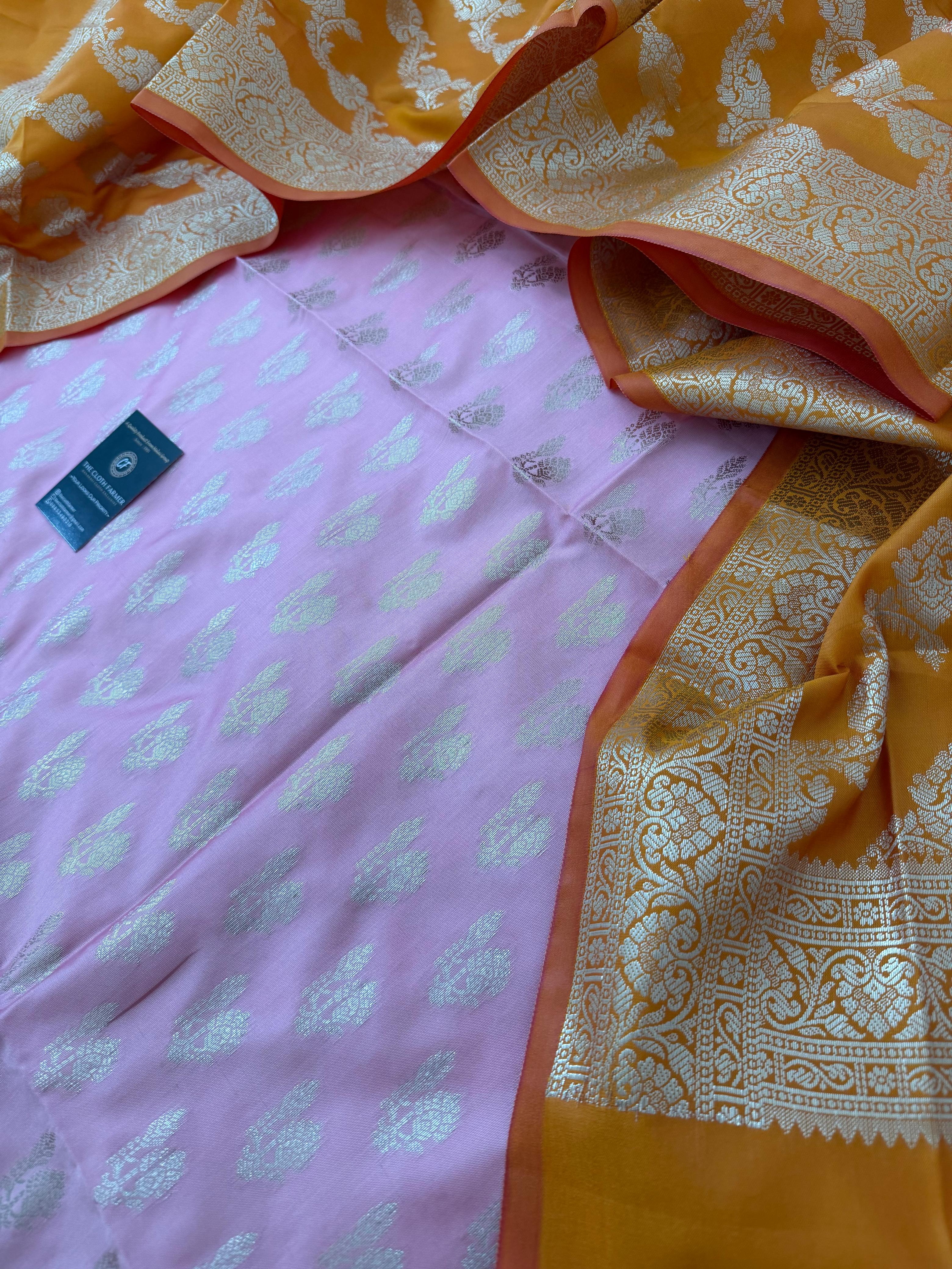 MUSTARD BABY PINK CONTRAST COTTON SILK 3 PIECE SUIT