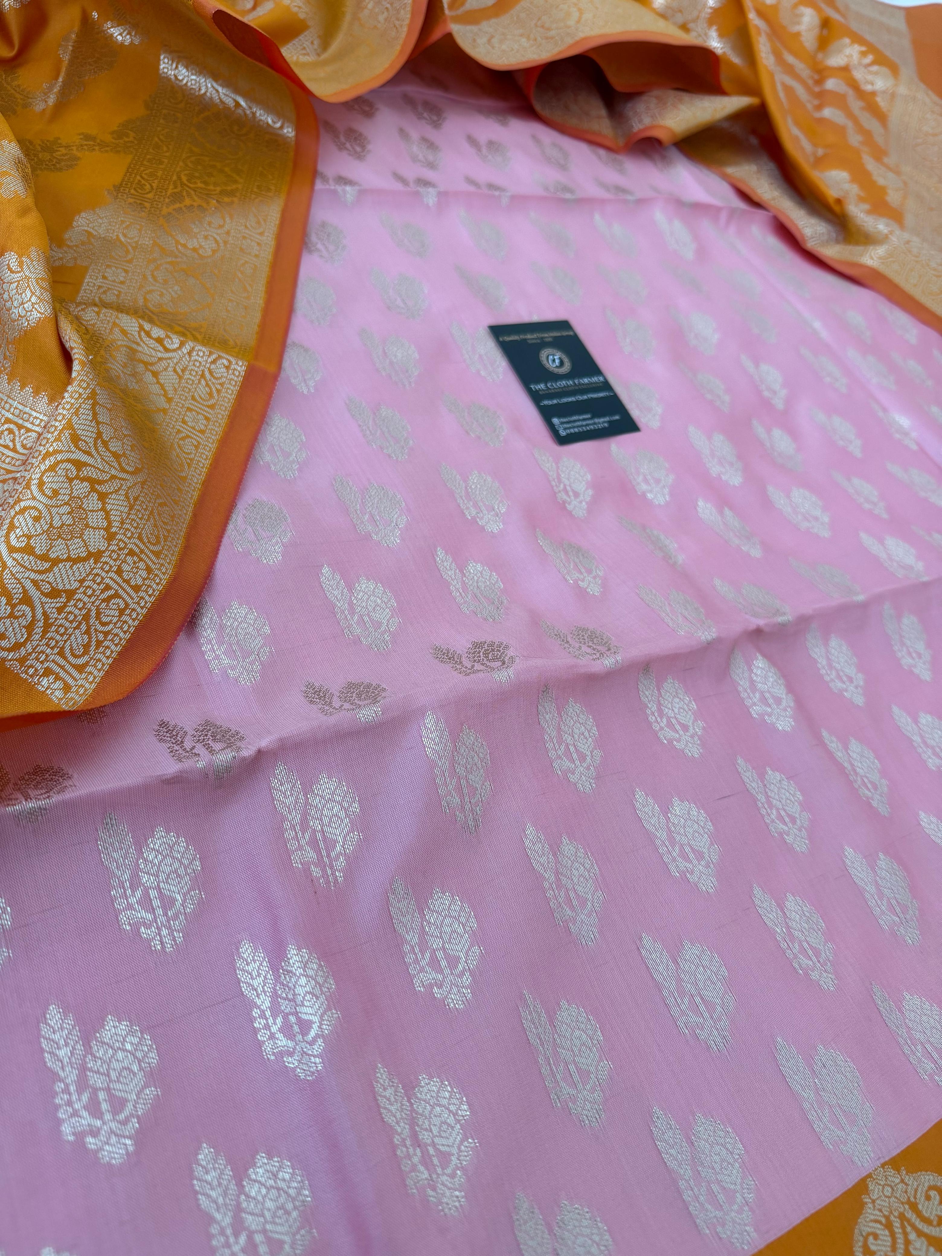 MUSTARD BABY PINK CONTRAST COTTON SILK 3 PIECE SUIT