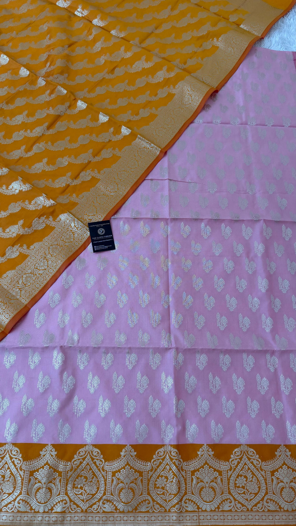 MUSTARD BABY PINK CONTRAST COTTON SILK 3 PIECE SUIT