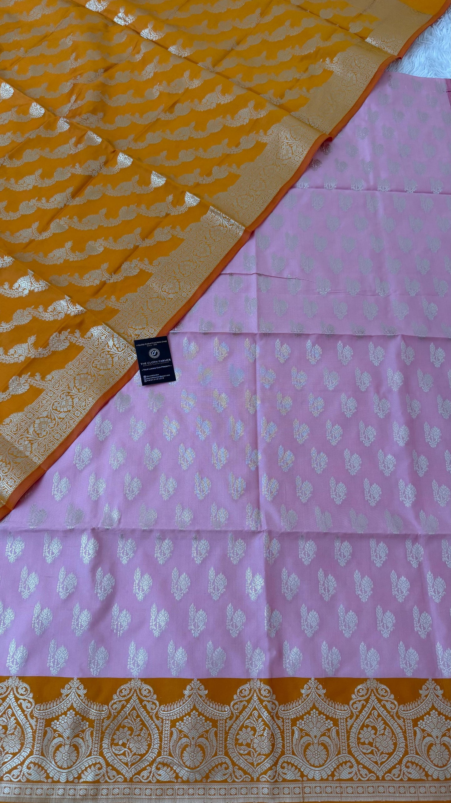 MUSTARD BABY PINK CONTRAST COTTON SILK 3 PIECE SUIT