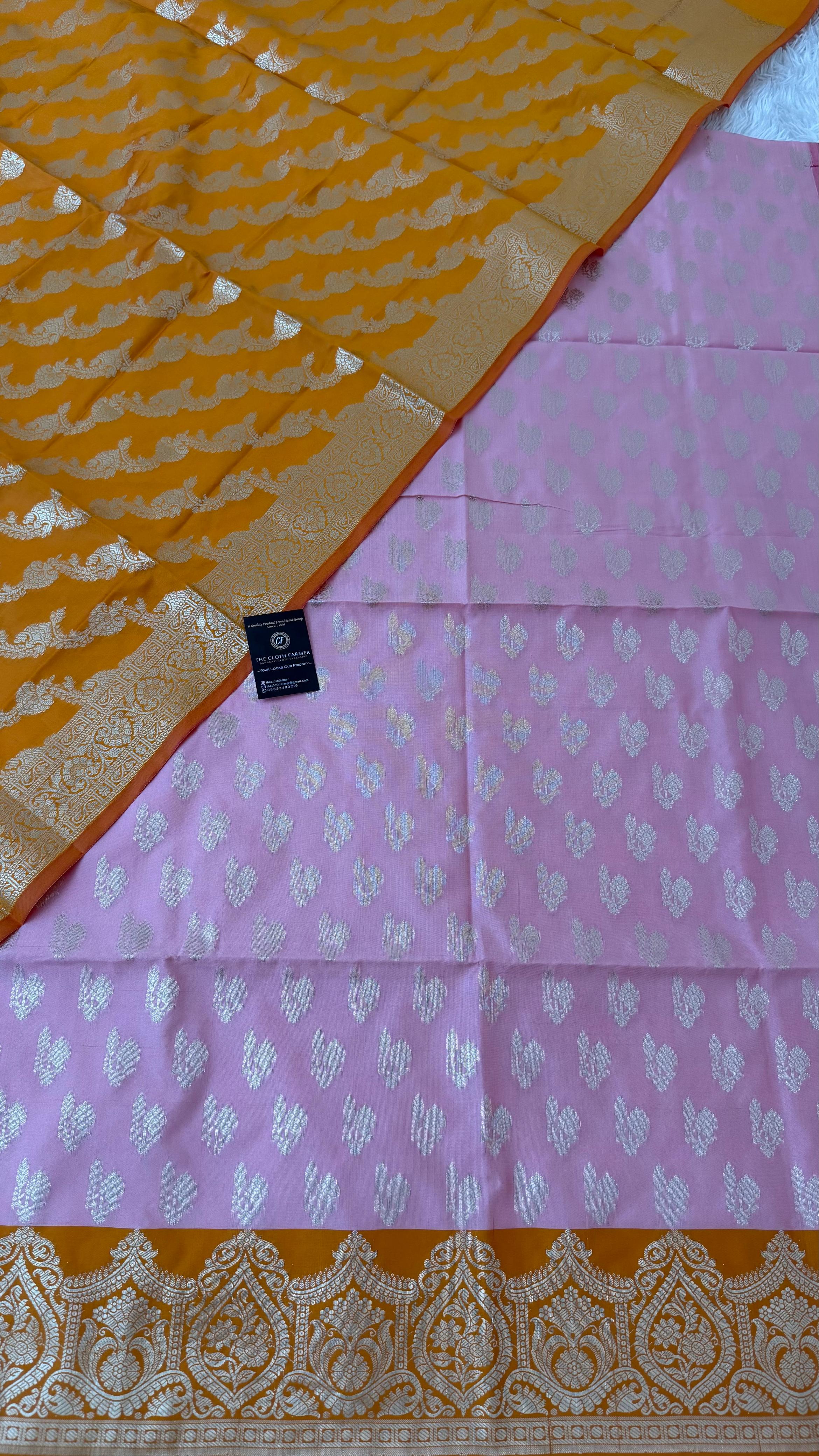 MUSTARD BABY PINK CONTRAST COTTON SILK 3 PIECE SUIT