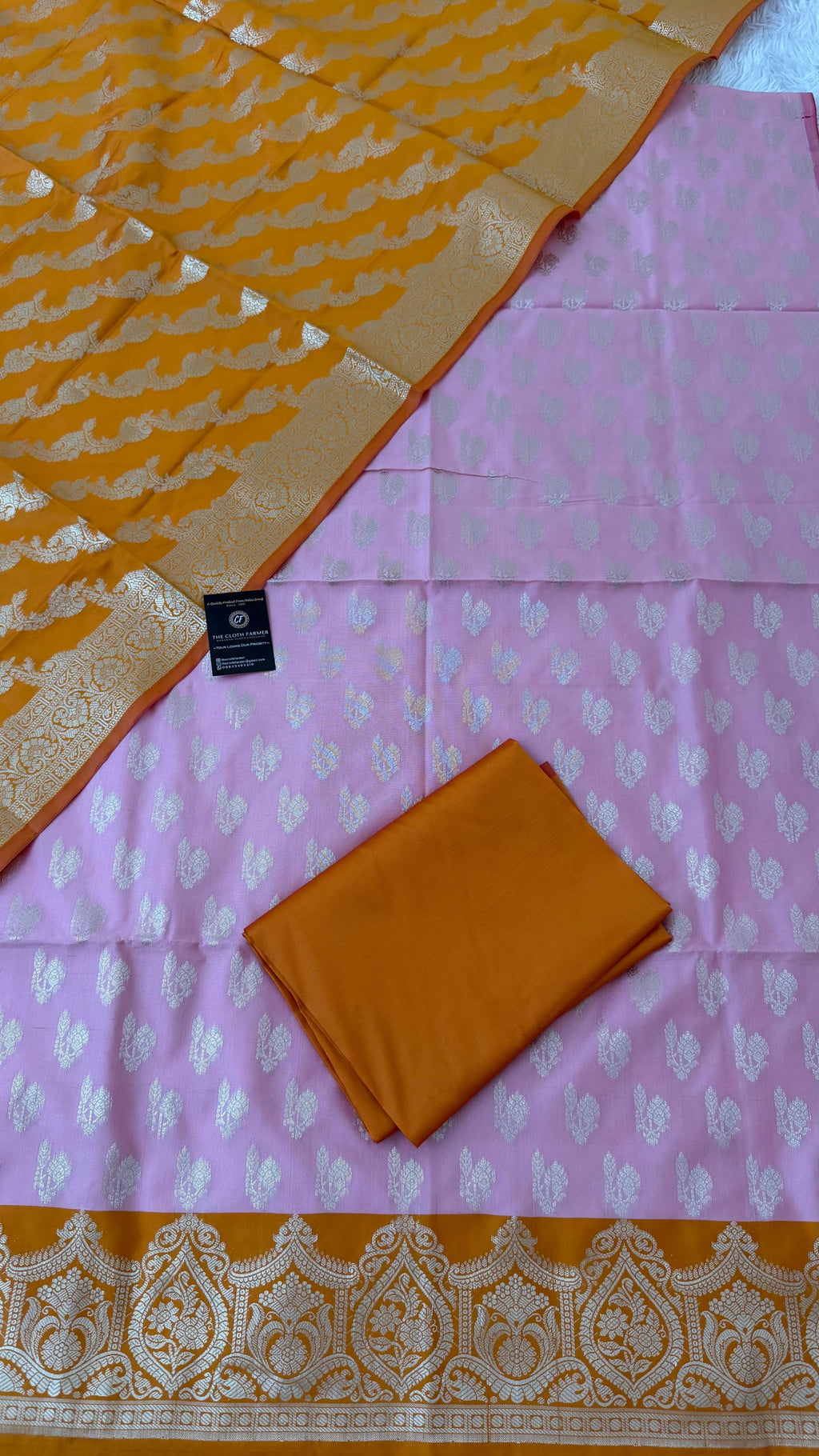 MUSTARD BABY PINK CONTRAST COTTON SILK 3 PIECE SUIT