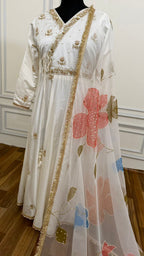 OFF WHITE ANARKALI SUIT WITH HAND WORK DUPATTA