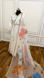 OFF WHITE ANARKALI SUIT WITH HAND WORK DUPATTA
