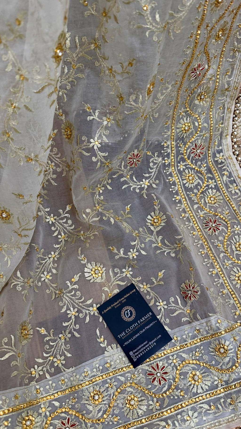 OFF WHITE EMBROERDED GHARARA WITH HAND WORK TOUCH