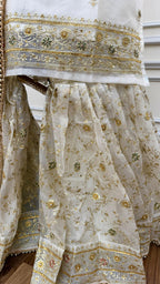 OFF WHITE EMBROERDED GHARARA WITH HAND WORK TOUCH
