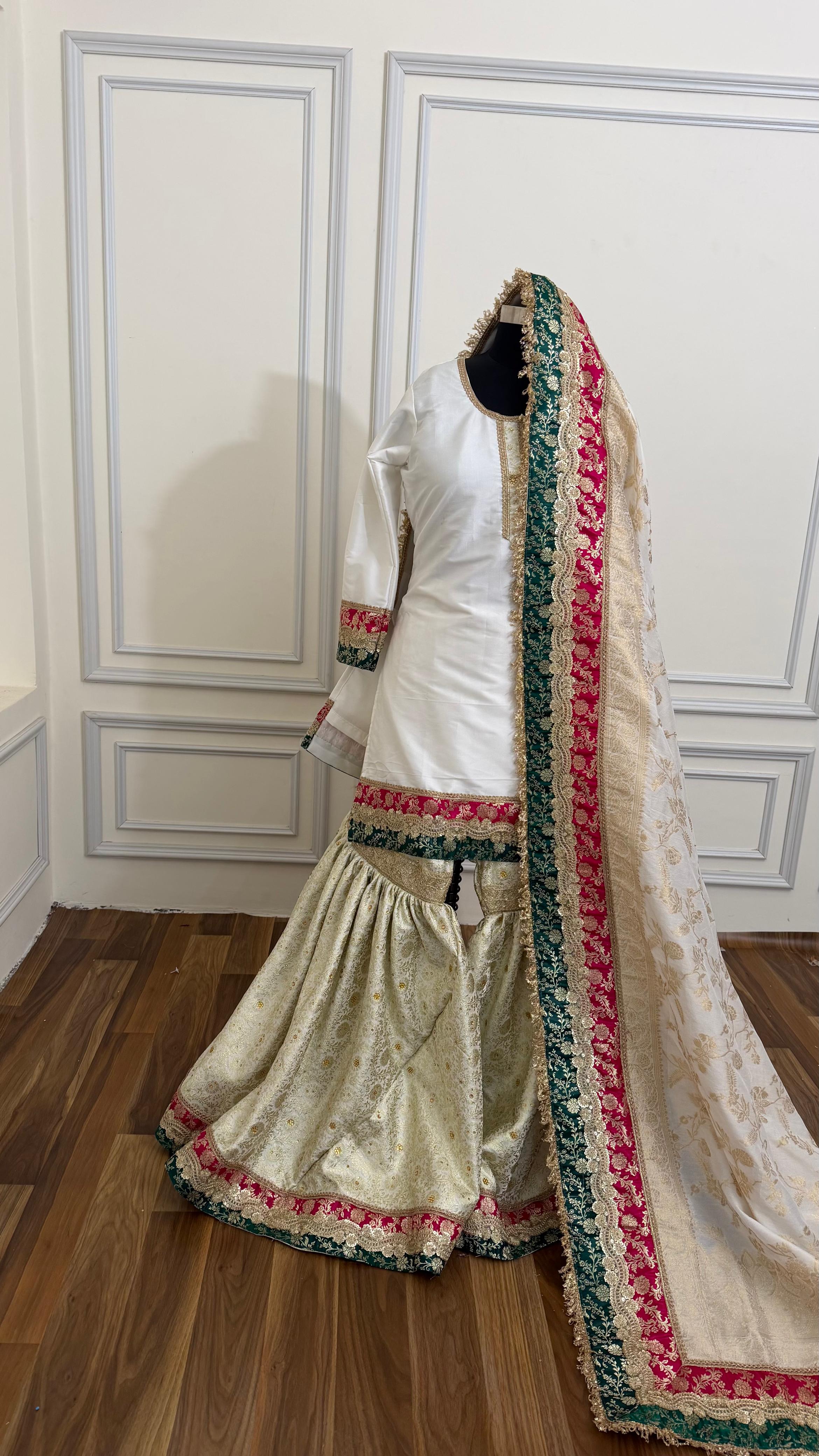 CONTRAST OFF WHITE SHADE GHARARA