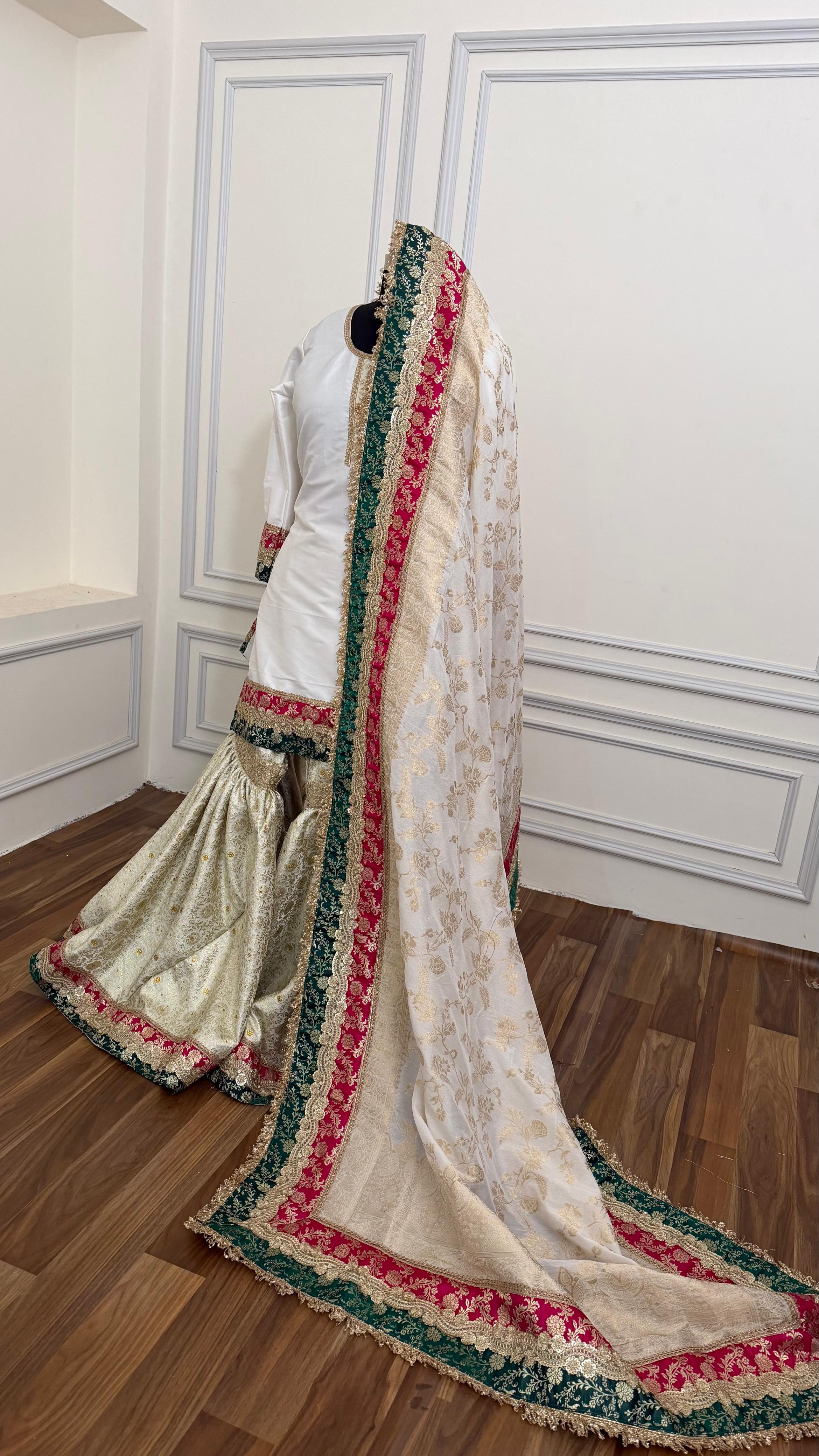 CONTRAST OFF WHITE SHADE GHARARA