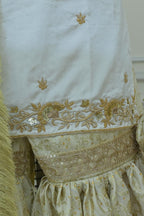 OFF WHITE BANARASI KIMKHAB GHARARA WITH HAND WORK KURTI AND DESIGHNER DUPATTA