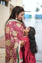 MAROON KIDS GHARARA WITH CONTRAST GREEN BORDER