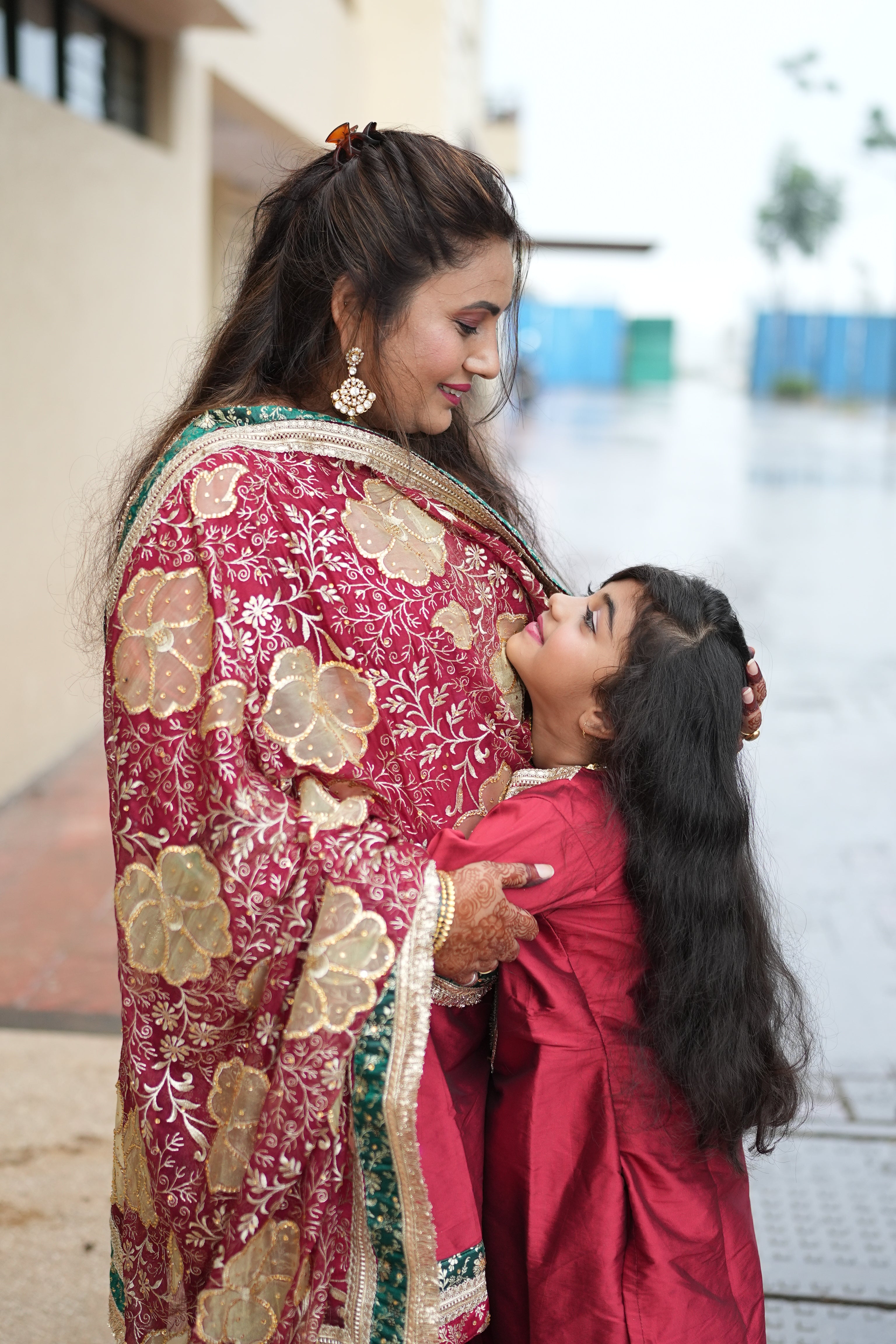 MAROON KIDS GHARARA WITH CONTRAST GREEN BORDER