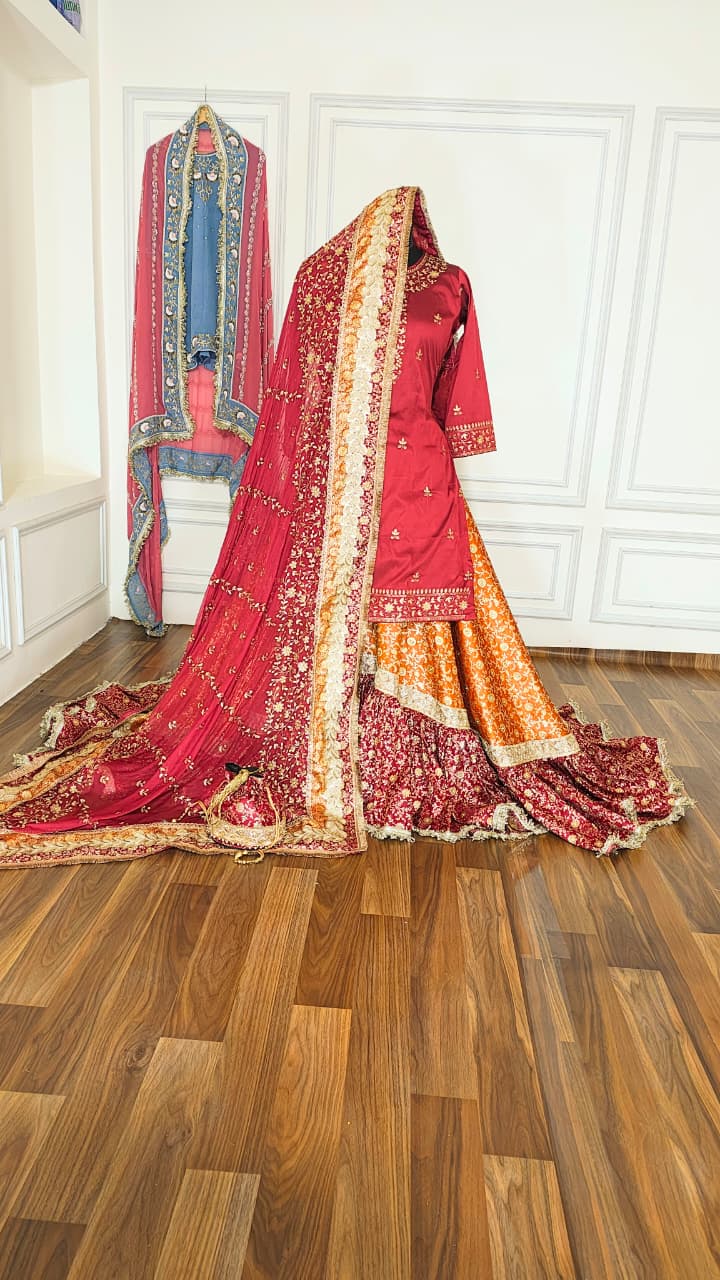 ORANGE MAROON FARSHI LEHENGA