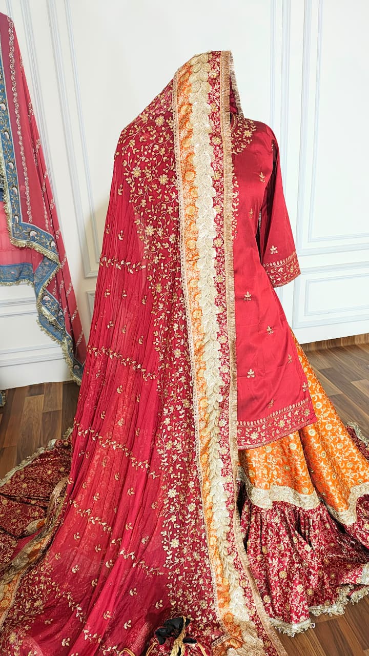 ORANGE MAROON FARSHI LEHENGA