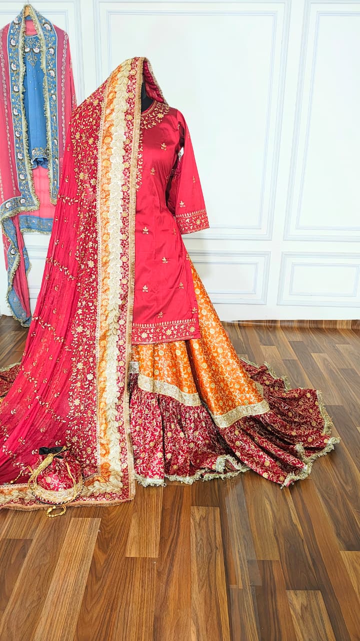 ORANGE MAROON FARSHI LEHENGA