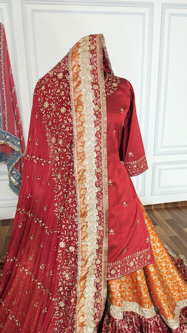 ORANGE MAROON FARSHI LEHENGA