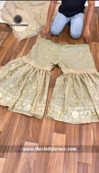 IVORY SHADE JAAL PATTERN ORGANZA GHARARA