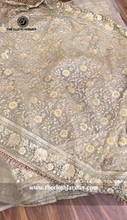 IVORY SHADE JAAL PATTERN ORGANZA GHARARA