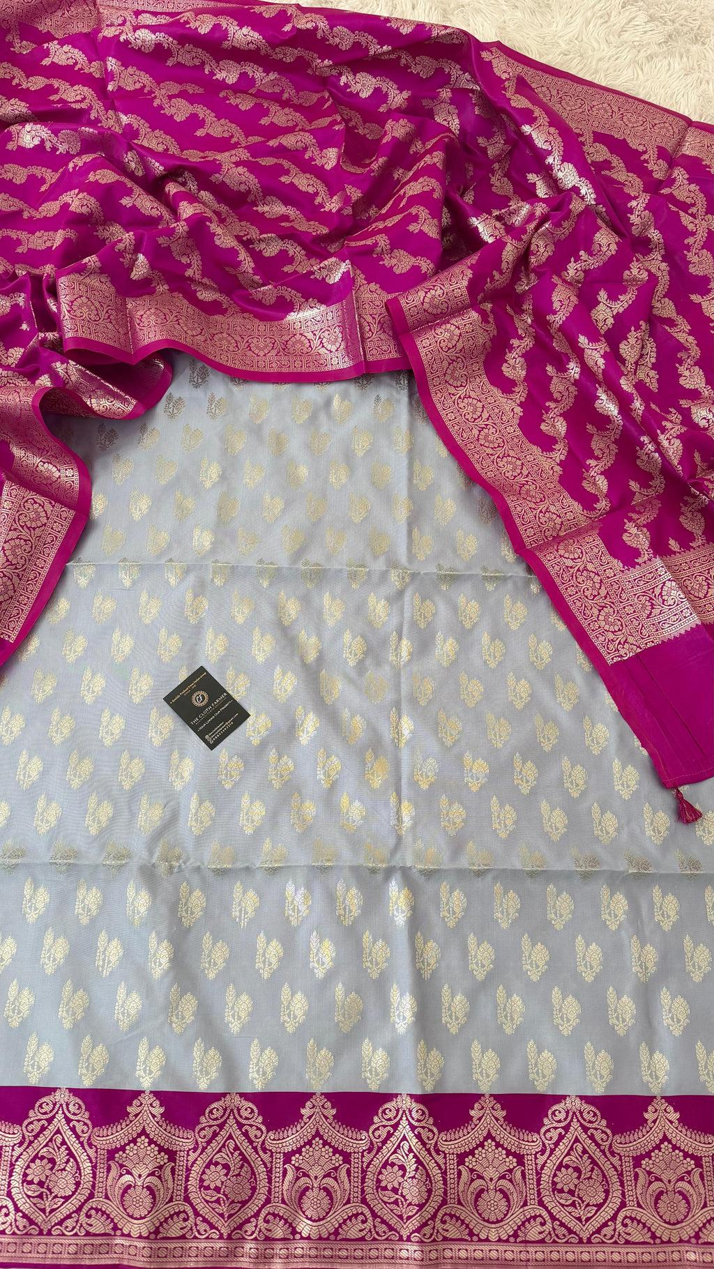 BABY BLUE PURPLE CONTRAST COTTON SILK 3 PIECE SUIT