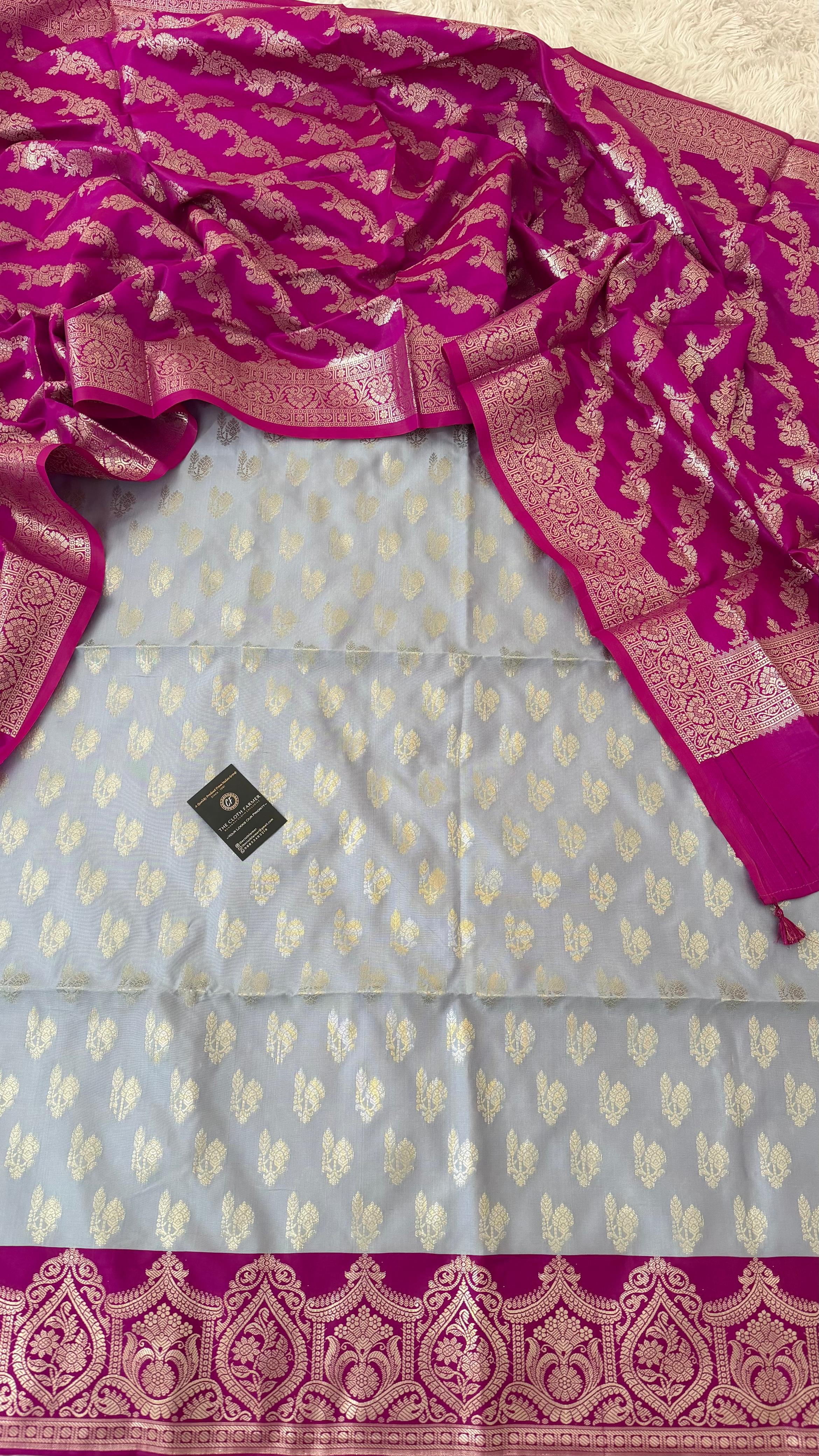 BABY BLUE PURPLE CONTRAST COTTON SILK 3 PIECE SUIT