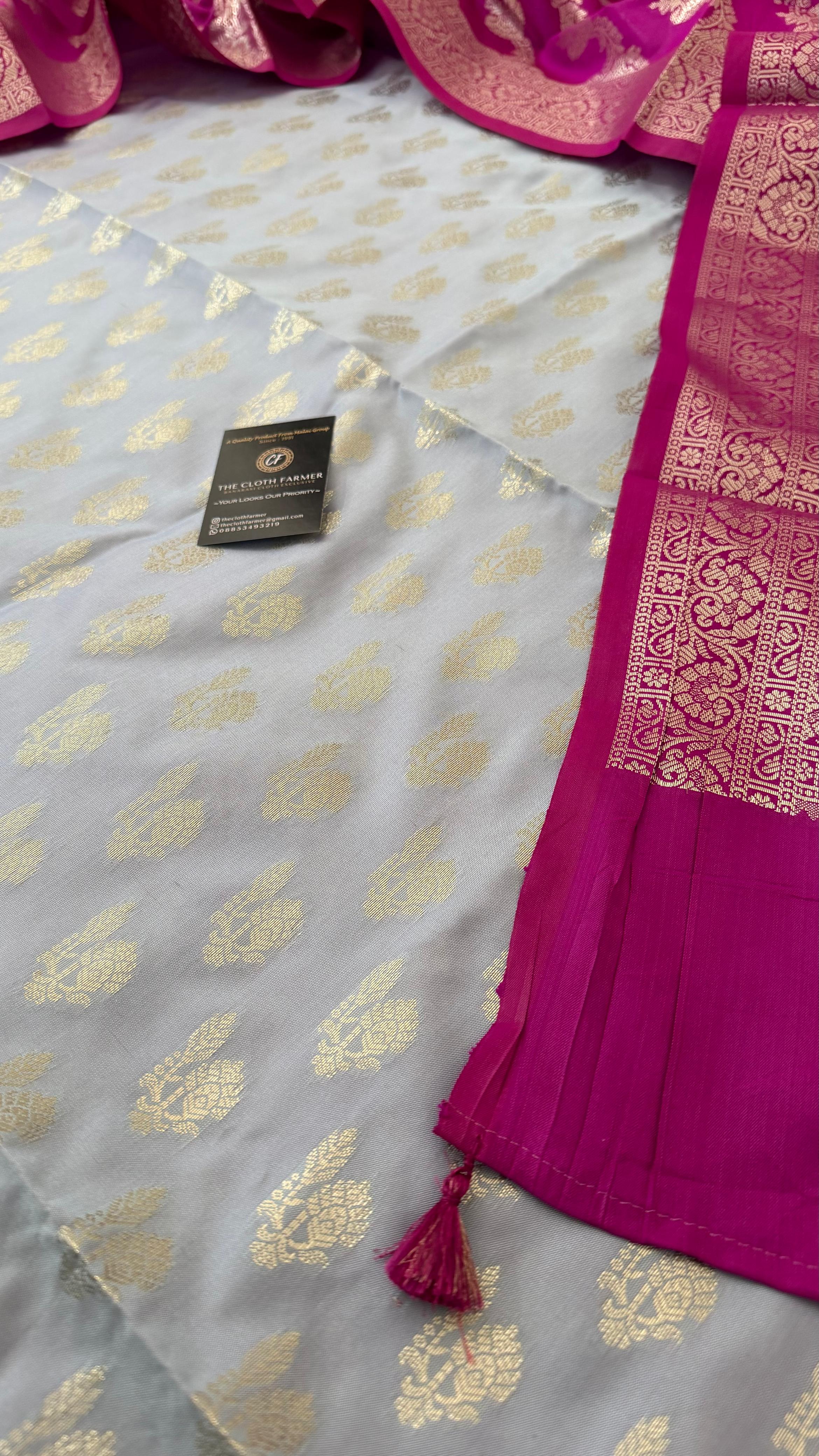 BABY BLUE PURPLE CONTRAST COTTON SILK 3 PIECE SUIT