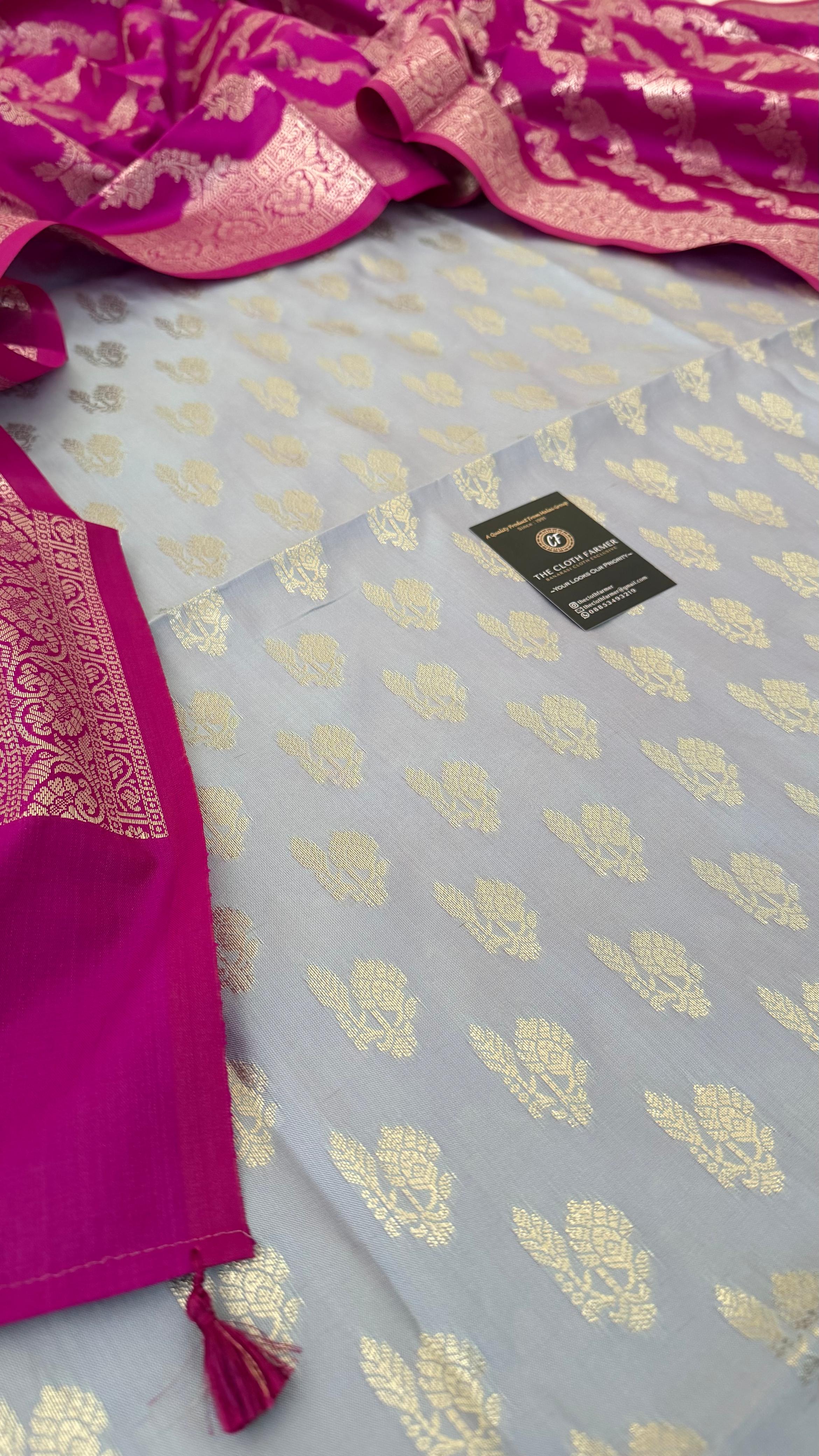 BABY BLUE PURPLE CONTRAST COTTON SILK 3 PIECE SUIT