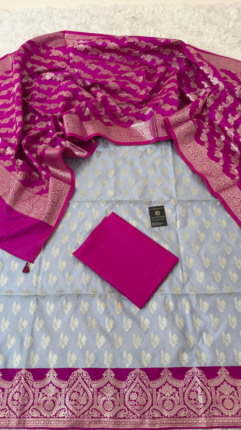 BABY BLUE PURPLE CONTRAST COTTON SILK 3 PIECE SUIT