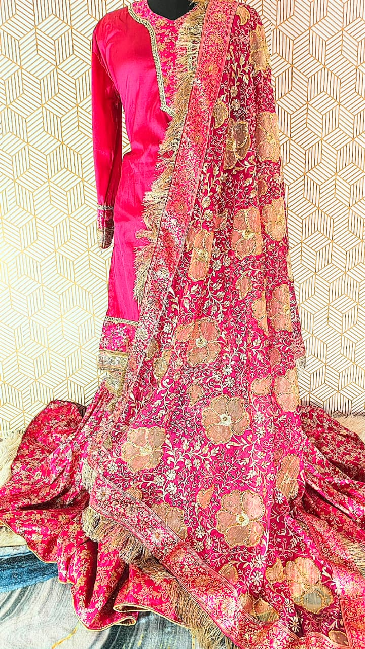 RANI PINK BANARASI KIMKHAB GHARARA WITH DESIGHNER DUPATTA