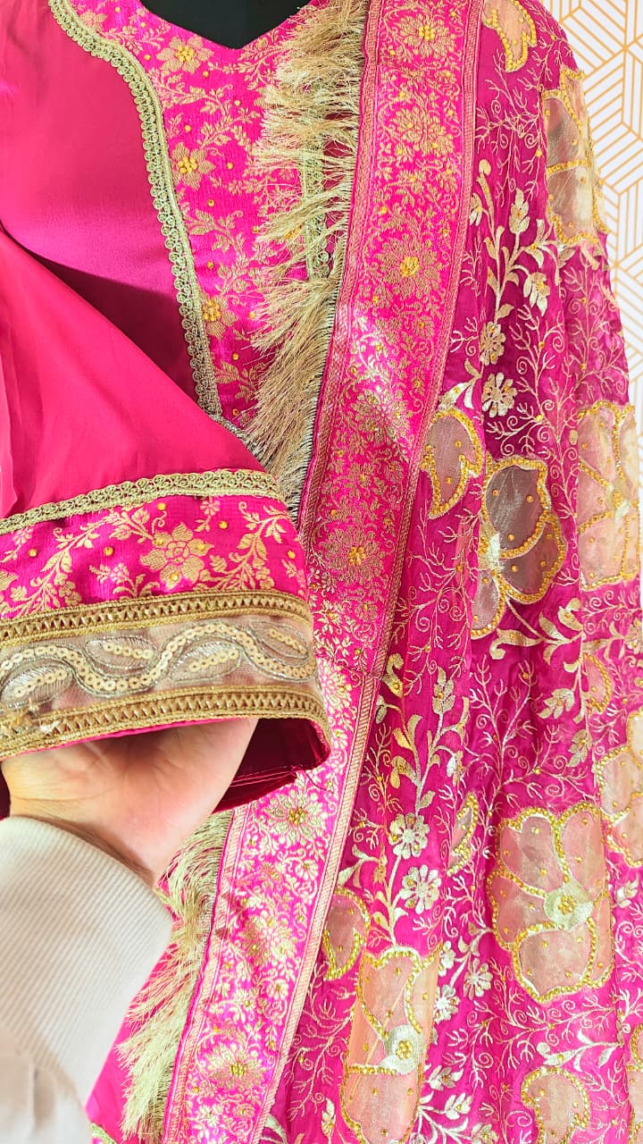 RANI PINK BANARASI KIMKHAB GHARARA WITH DESIGHNER DUPATTA