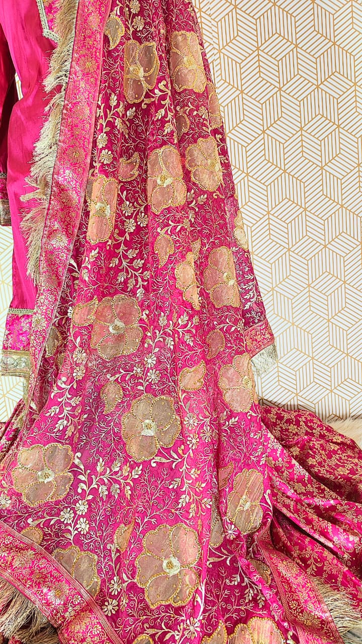 RANI PINK BANARASI KIMKHAB GHARARA WITH DESIGHNER DUPATTA