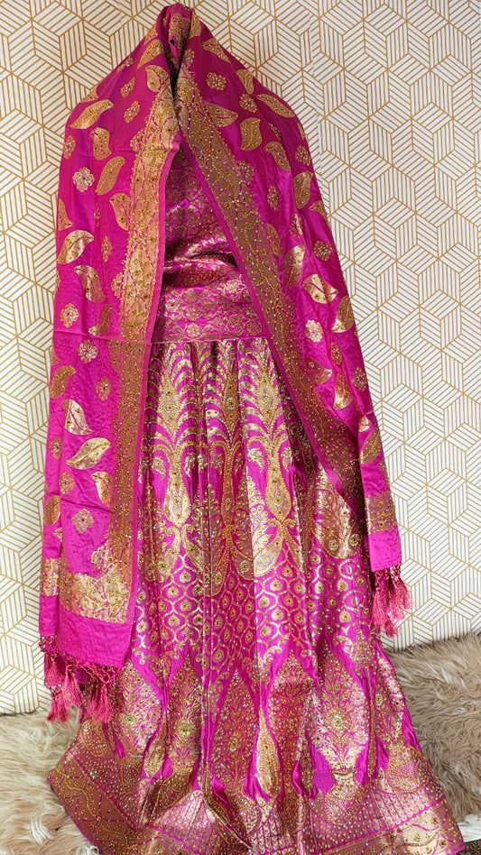 RANI PINK BANARASI KIMKHAAB LEHENGA
