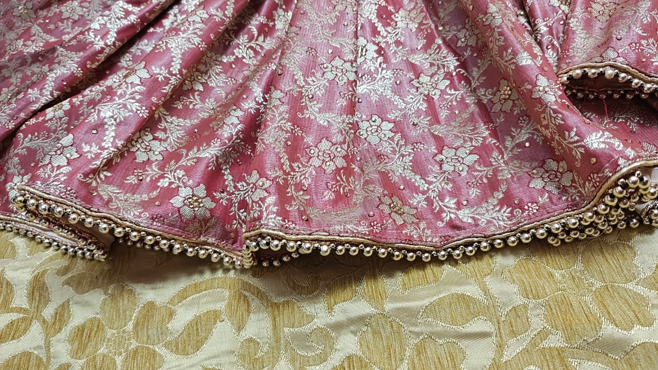 REDDISH PEACH GHARARA WITH TOUCH UP OF MOTI LACE