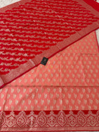 RED COLOR CONTRAST COTTON SILK 3 PIECE SUIT