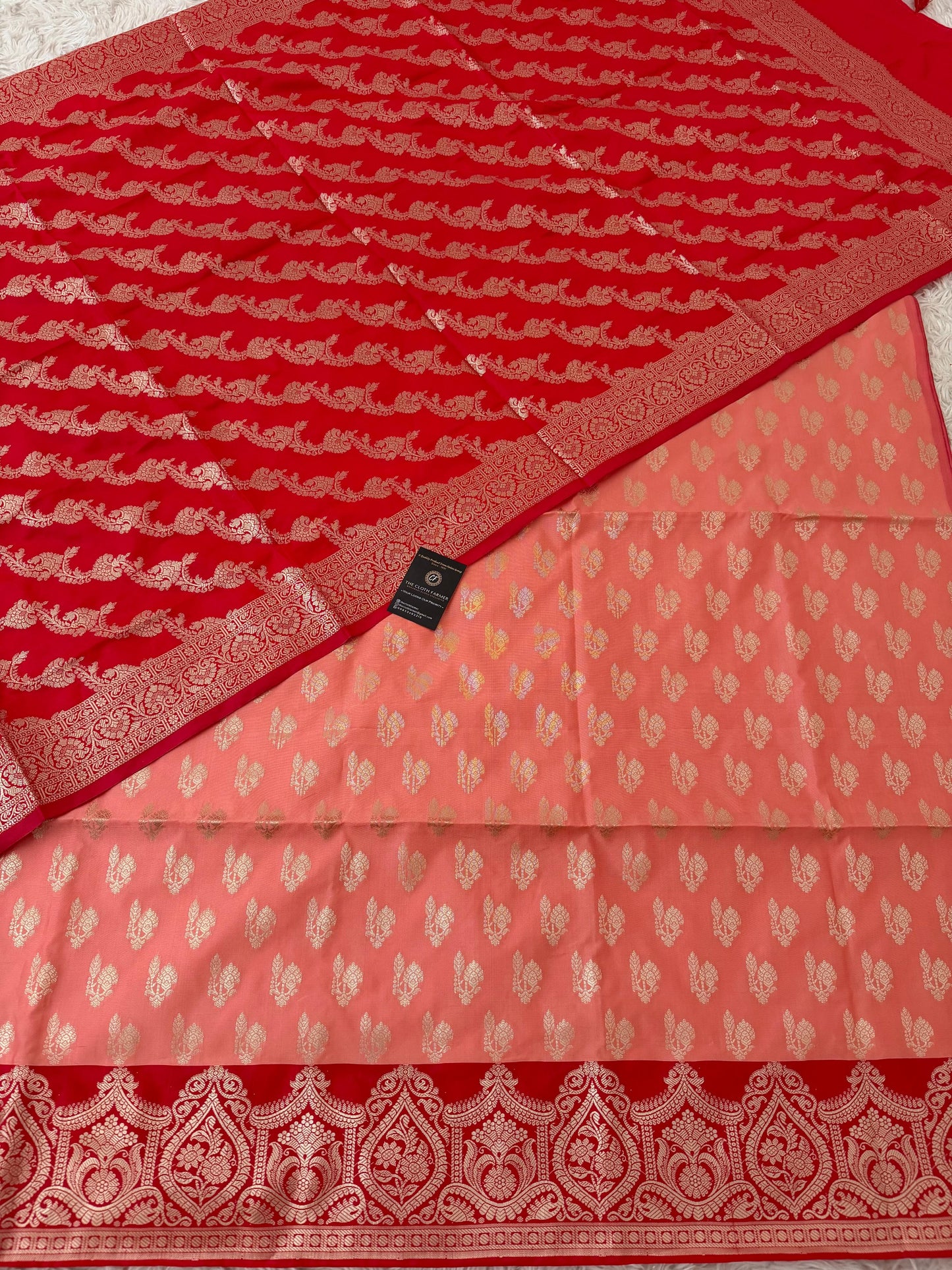 RED COLOR CONTRAST COTTON SILK 3 PIECE SUIT