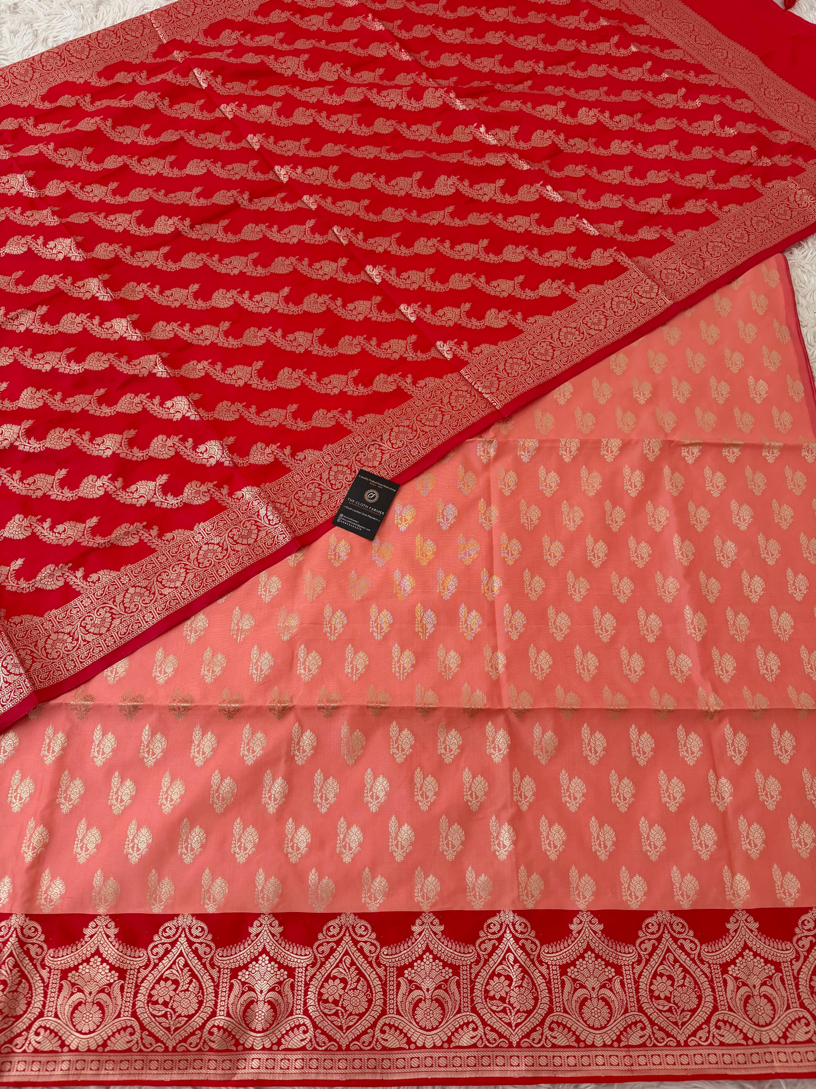 RED COLOR CONTRAST COTTON SILK 3 PIECE SUIT