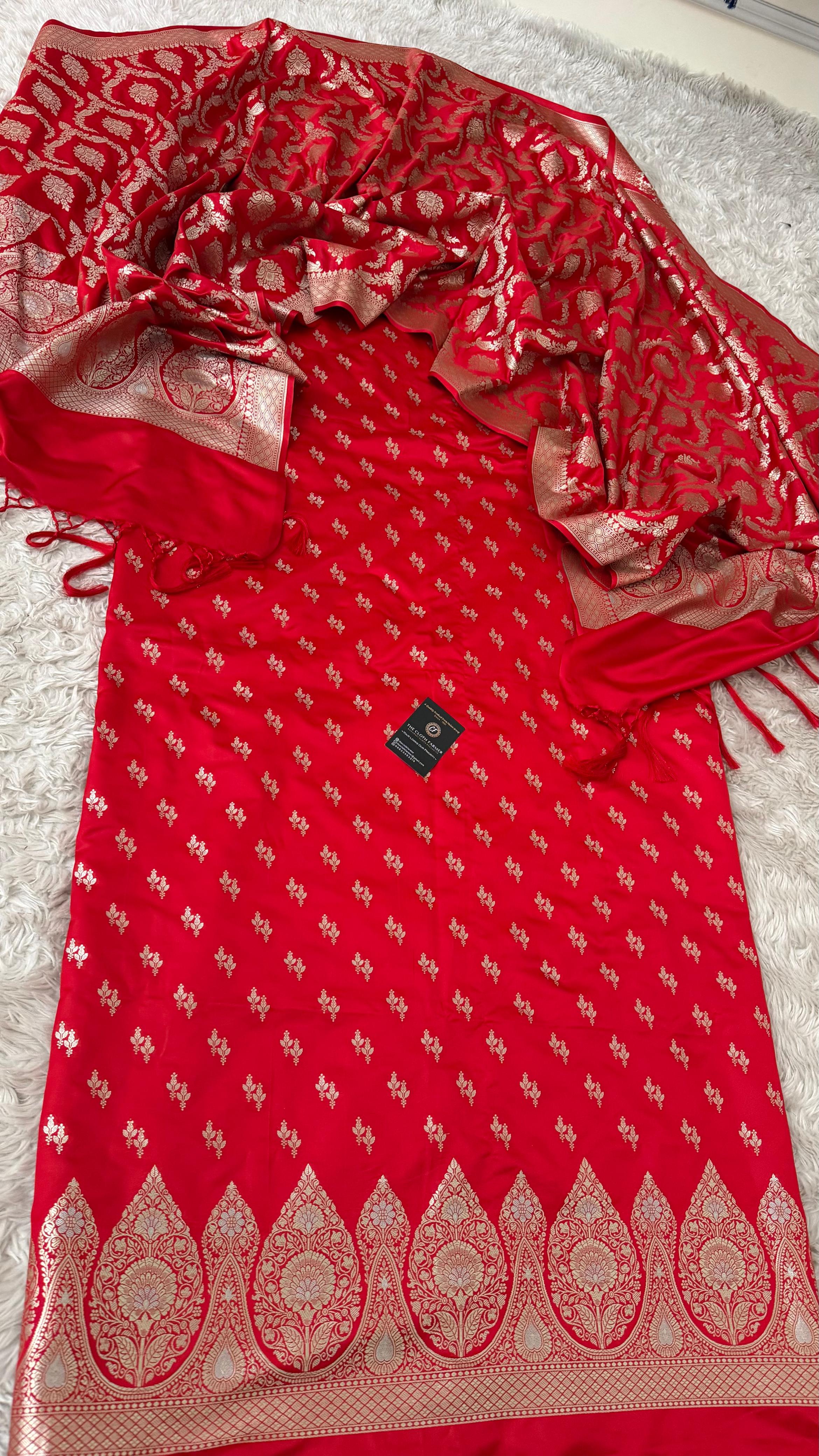 RED COLOR MASHRU SILK 3 PIECE SUIT