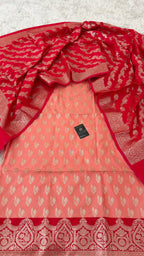 RED COLOR CONTRAST COTTON SILK 3 PIECE SUIT
