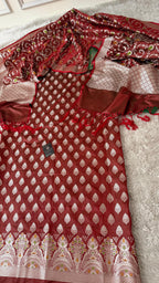 BRIGHT MAROON MASHRU SILK 3 PIECE SUIT