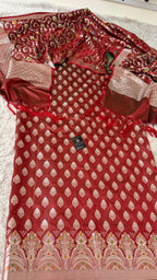 BRIGHT MAROON MASHRU SILK 3 PIECE SUIT