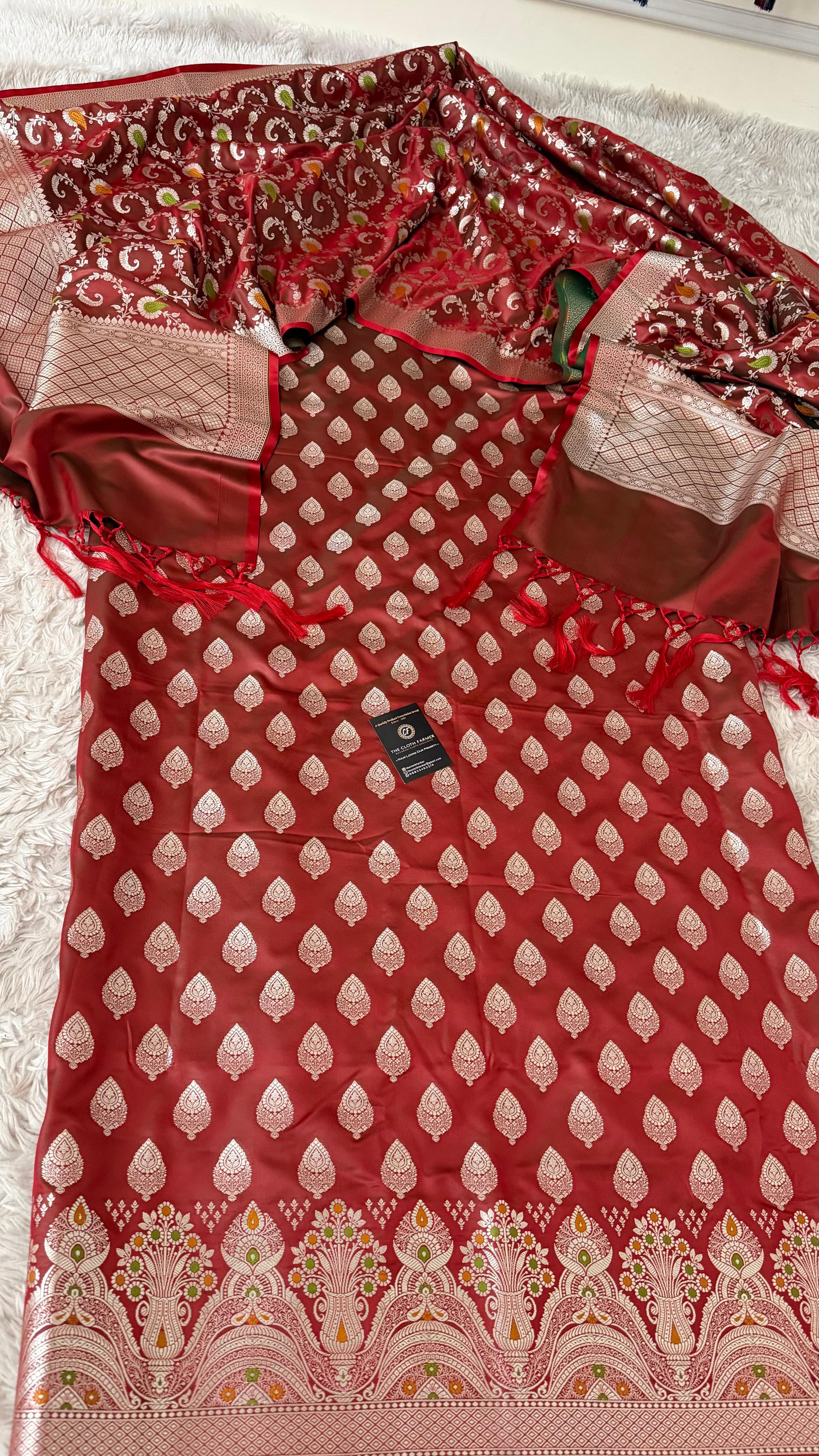 BRIGHT MAROON MASHRU SILK 3 PIECE SUIT