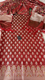 BRIGHT MAROON MASHRU SILK 3 PIECE SUIT