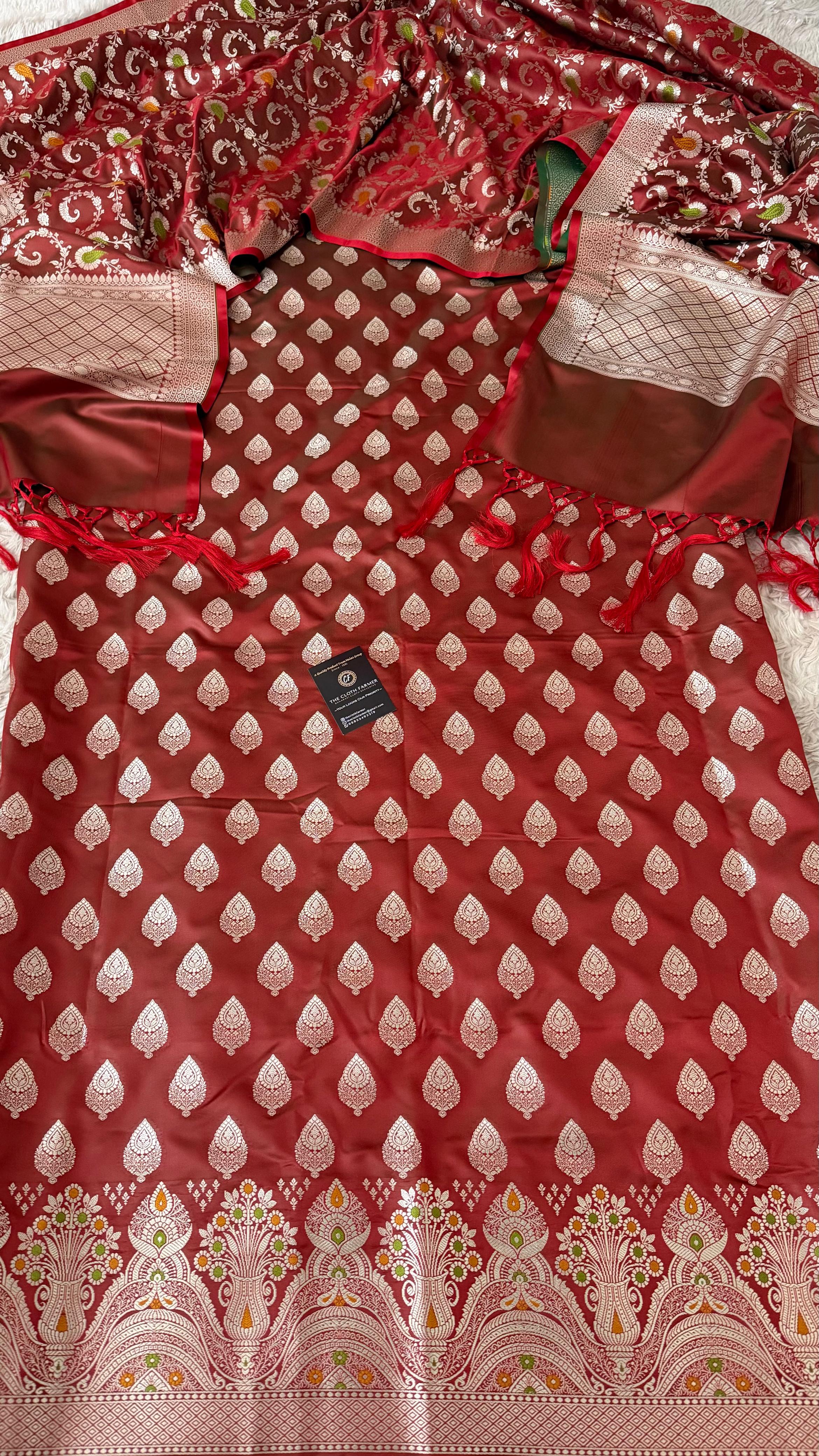 BRIGHT MAROON MASHRU SILK 3 PIECE SUIT