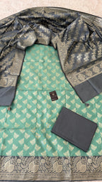 PIGEON BLUE COLOR CONTRAST COTTON SILK 3 PIECE SUIT