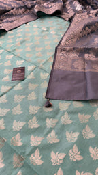 PIGEON BLUE COLOR CONTRAST COTTON SILK 3 PIECE SUIT