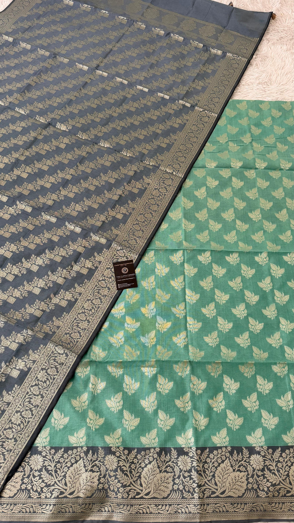 PIGEON BLUE COLOR CONTRAST COTTON SILK 3 PIECE SUIT